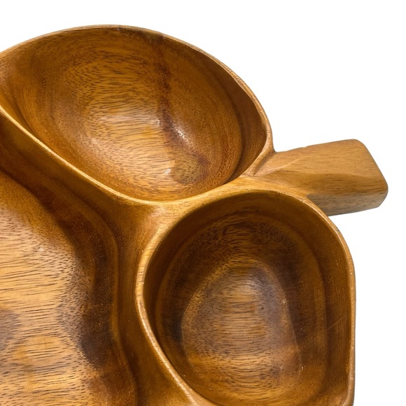 Midcentury Modern Vintage Tiki Blair Hawaii Monkeypod Wood Leaf Divided Tray - Picture 6 of 11